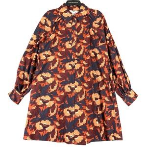 Evi Grintela Cotton Floral Long Sleeve Button Front Shirt Dress Orange L Womens